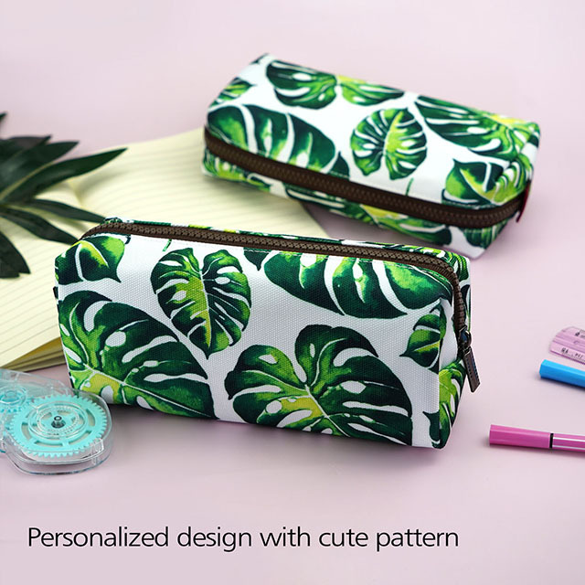 LParkin Tree Leaves Large Capacity Canvas Pencil Case Pen Bag Pouch Stationary Case Makeup Cosmetic Bag Gadget Box