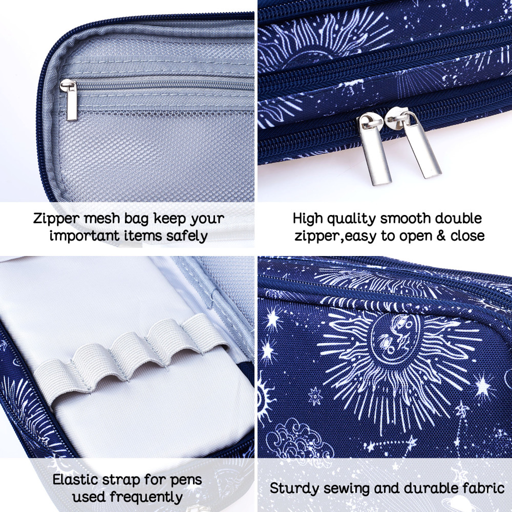 Sun and Moon Pencil Case Super Large Capacity 3 Compartments Canvas Pencil Box Office School Zodiac Gifts