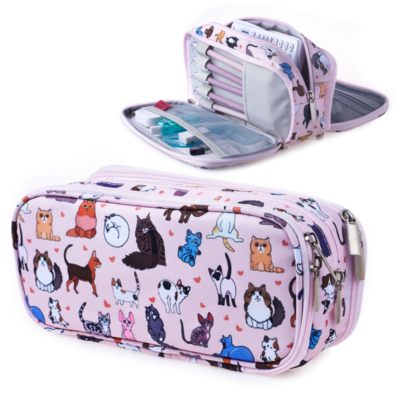LParkin Cute Cat Pencil Case White for Girls Pouch Teacher Gift Gadget Bag Make Up Case Cosmetic Bag Stationary School Supplies Kawaii Pencil Box