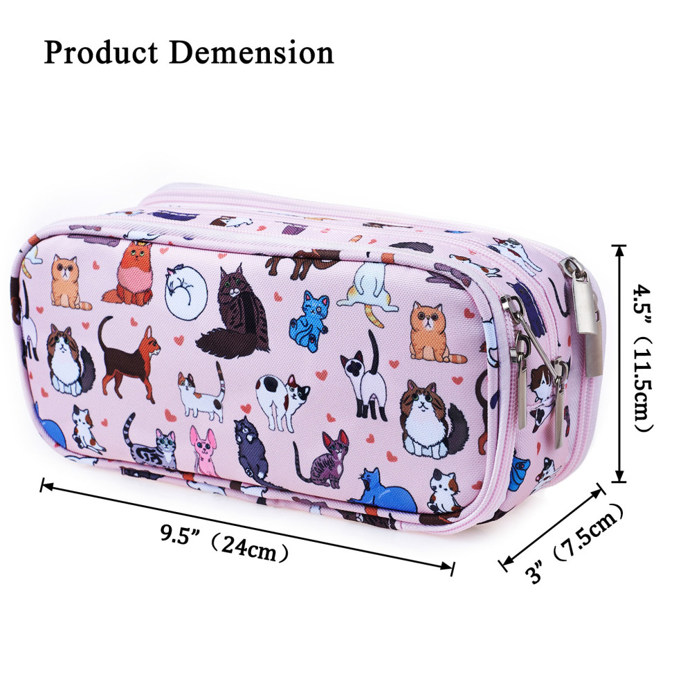 LParkin Cute Cat Pencil Case White for Girls Pouch Teacher Gift Gadget Bag Make Up Case Cosmetic Bag Stationary School Supplies Kawaii Pencil Box