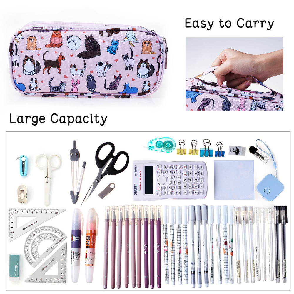 LParkin Cute Cat Pencil Case White for Girls Pouch Teacher Gift Gadget Bag Make Up Case Cosmetic Bag Stationary School Supplies Kawaii Pencil Box