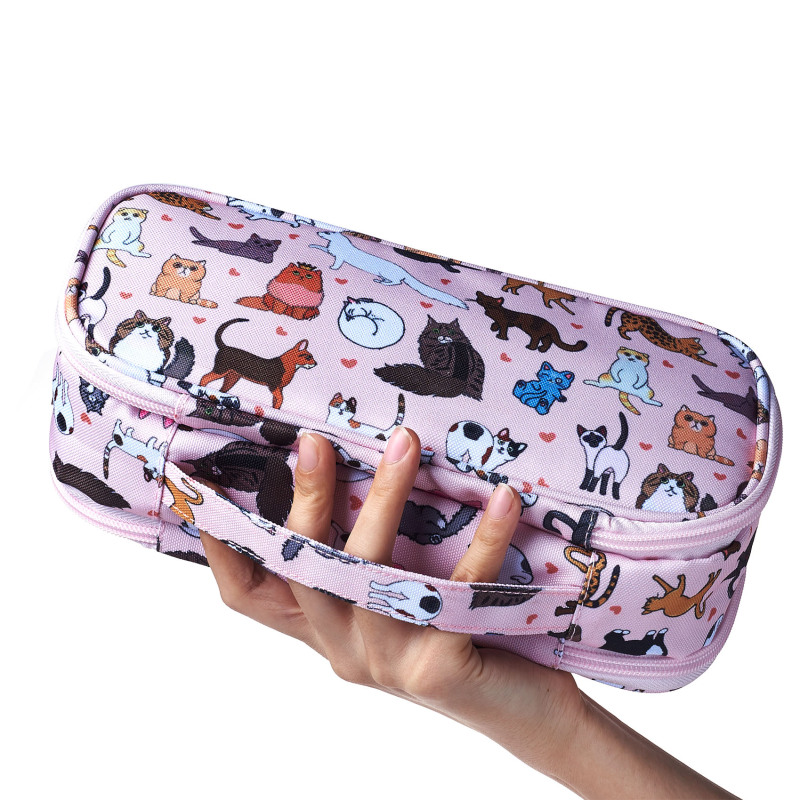 LParkin Cute Cat Pencil Case White for Girls Pouch Teacher Gift Gadget Bag Make Up Case Cosmetic Bag Stationary School Supplies Kawaii Pencil Box