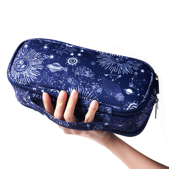 Sun and Moon Pencil Case Super Large Capacity 3 Compartments Canvas Pencil Box Office School Zodiac Gifts