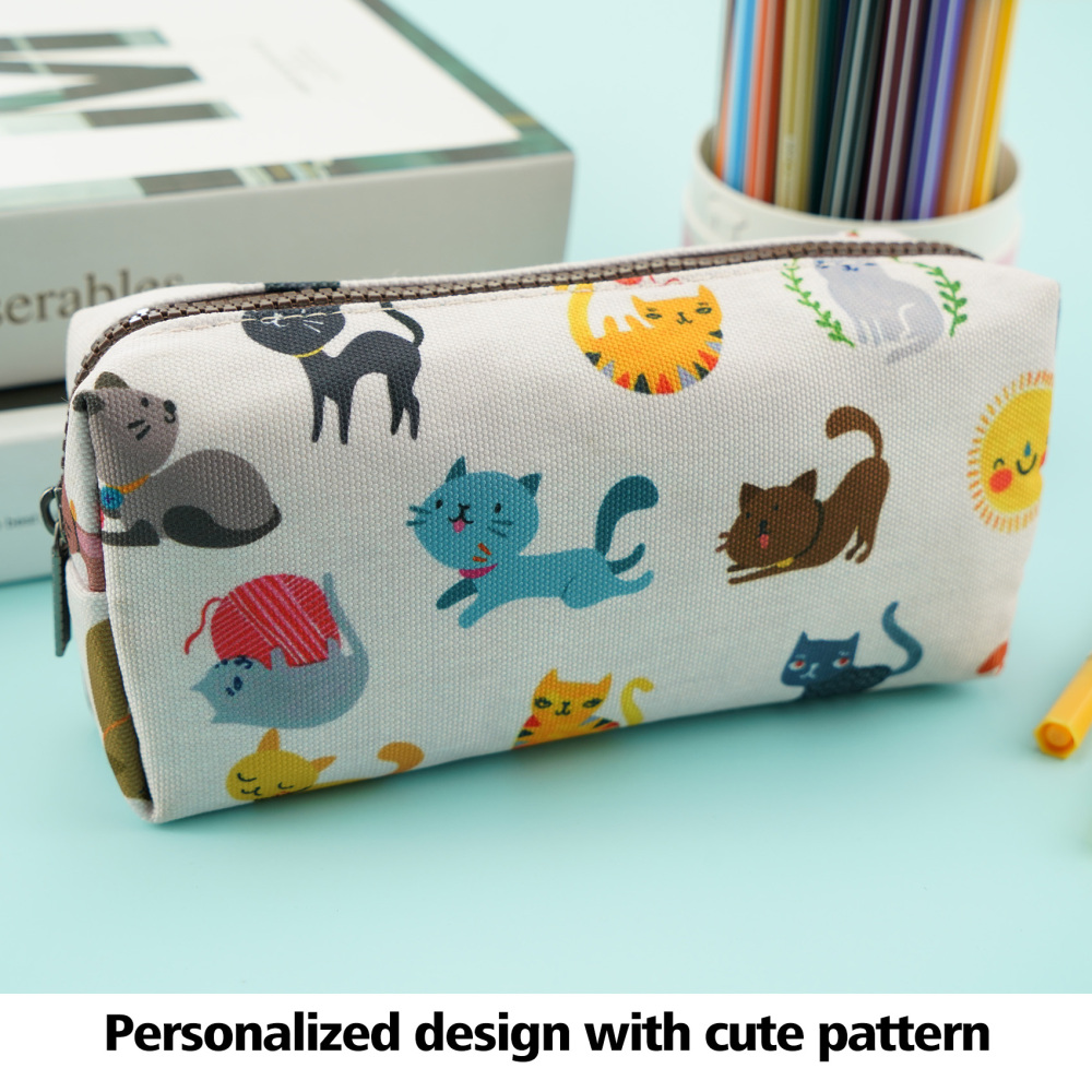 LParkin Cute Cat Pencil Case White for Girls Pouch Teacher Gift Gadget Bag Make Up Case Cosmetic Bag Stationary School Supplies Kawaii Pencil Box