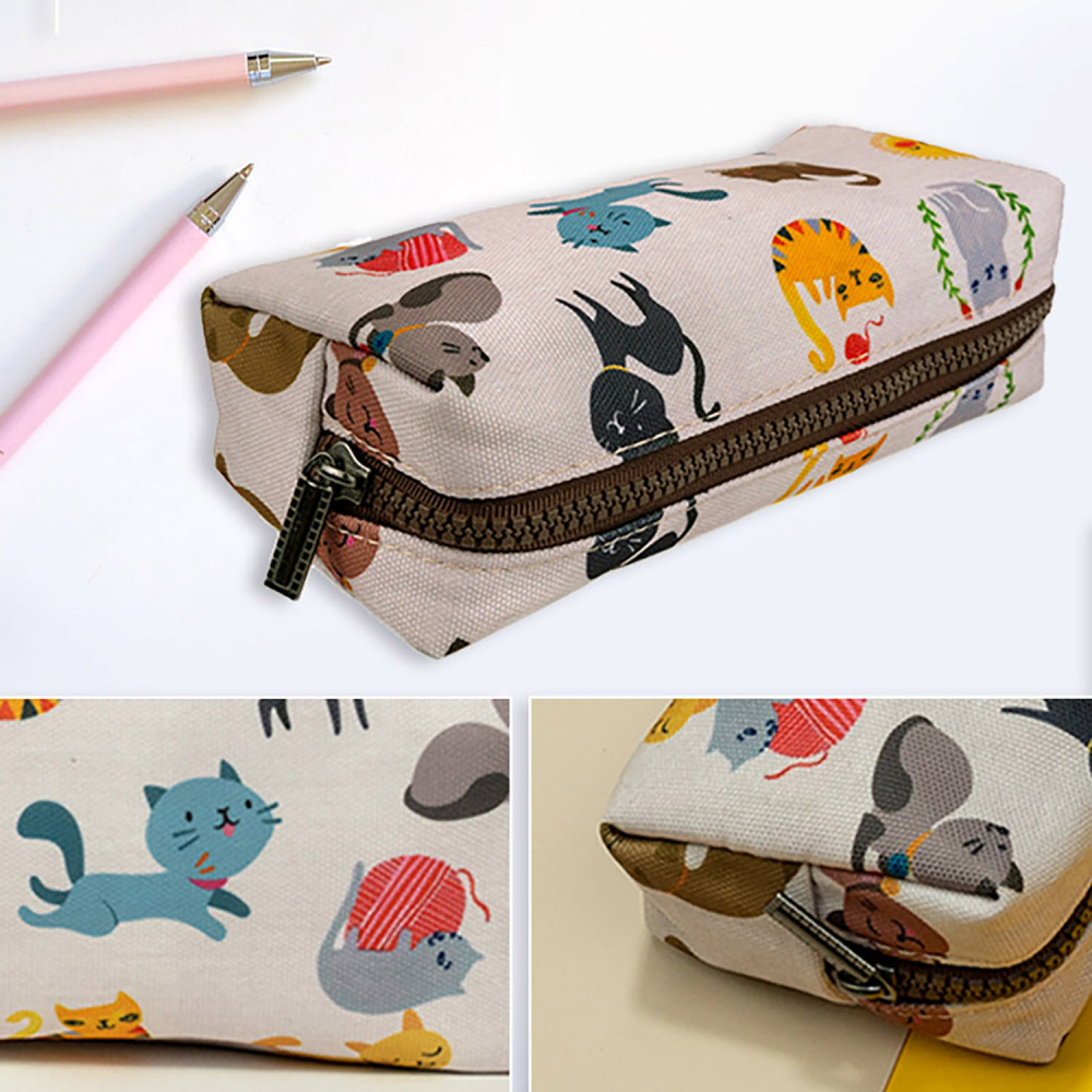 LParkin Cute Cat Pencil Case White for Girls Pouch Teacher Gift Gadget Bag Make Up Case Cosmetic Bag Stationary School Supplies Kawaii Pencil Box