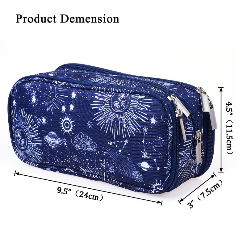 Sun and Moon Pencil Case Super Large Capacity 3 Compartments Canvas Pencil Box Office School Zodiac Gifts