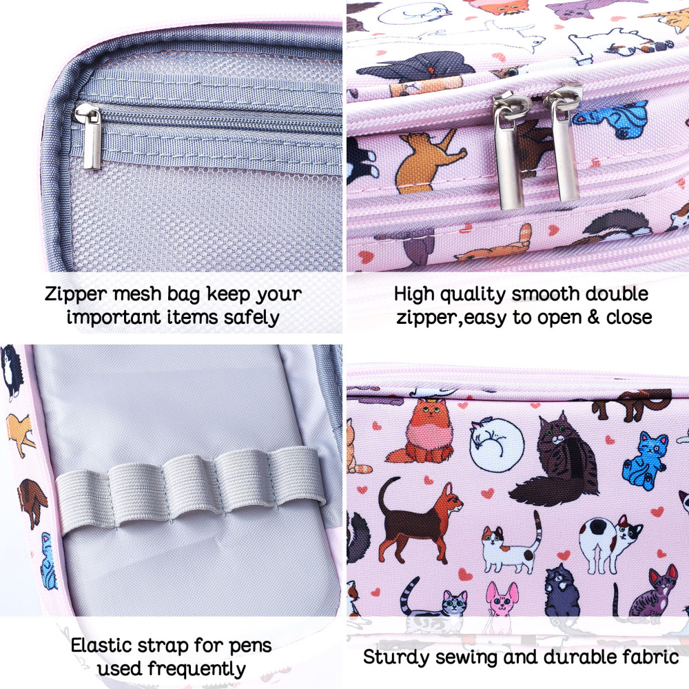 LParkin Cute Cat Pencil Case White for Girls Pouch Teacher Gift Gadget Bag Make Up Case Cosmetic Bag Stationary School Supplies Kawaii Pencil Box