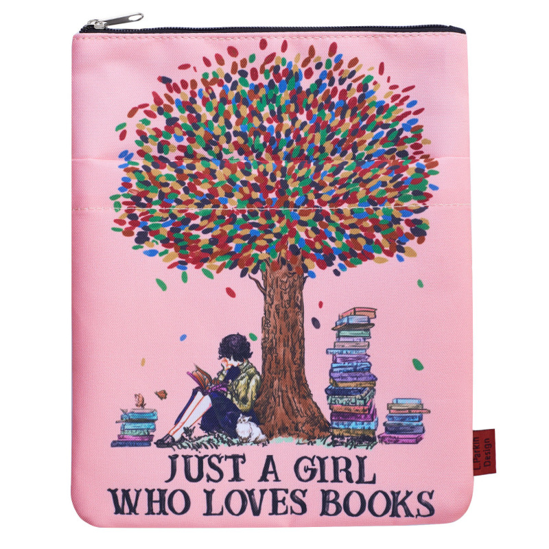 Just A Girl Who Loves Books, Book Sleeve with Zipper,Book Nerd Gifts, 11x8.5 Inch, Washable Fabric