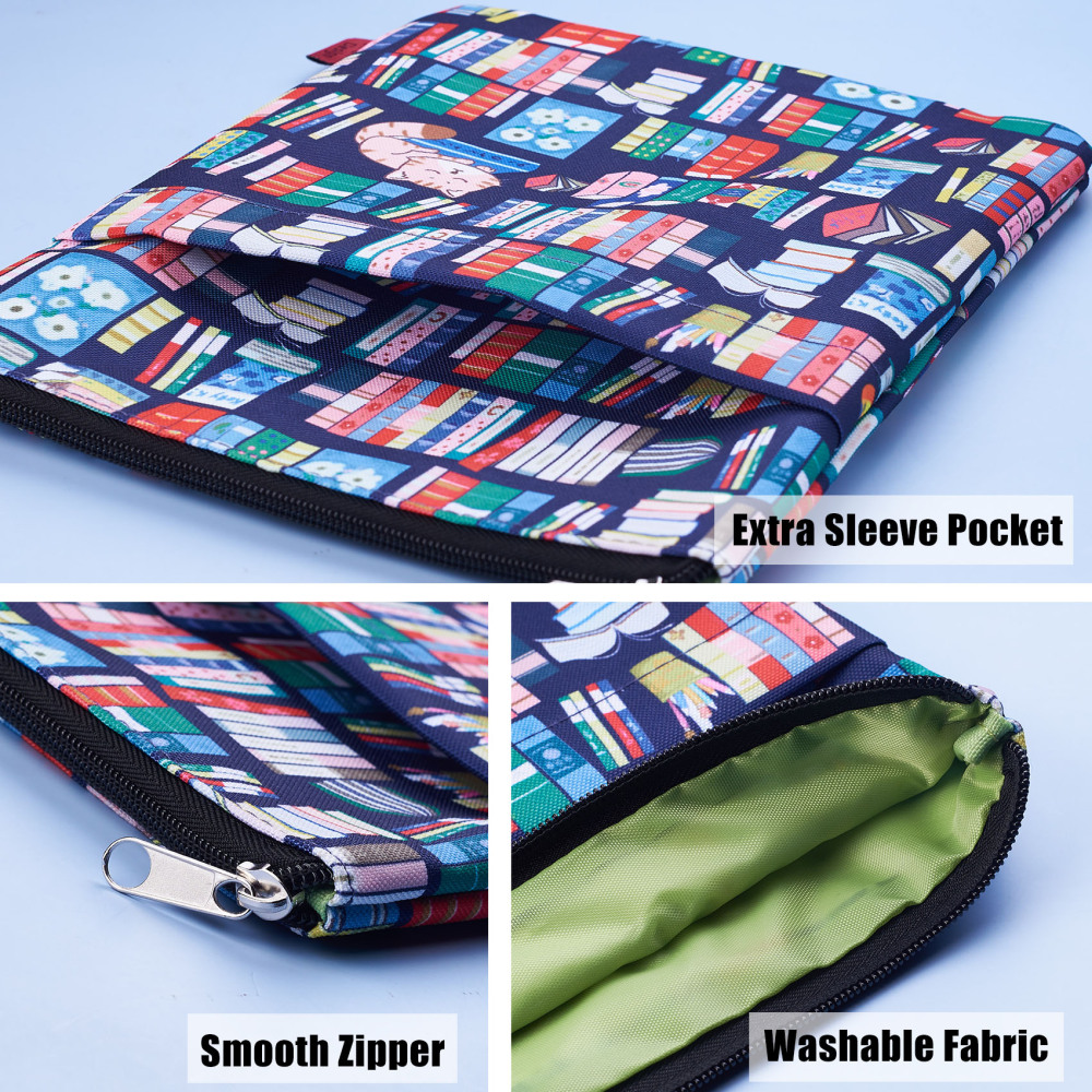Cute Bookshelf Book Sleeve, Book Sleeves with Zipper, Book Protector Book Covers for Paperbacks, 11 X 8.5 Inch, Bibliophile Gifts