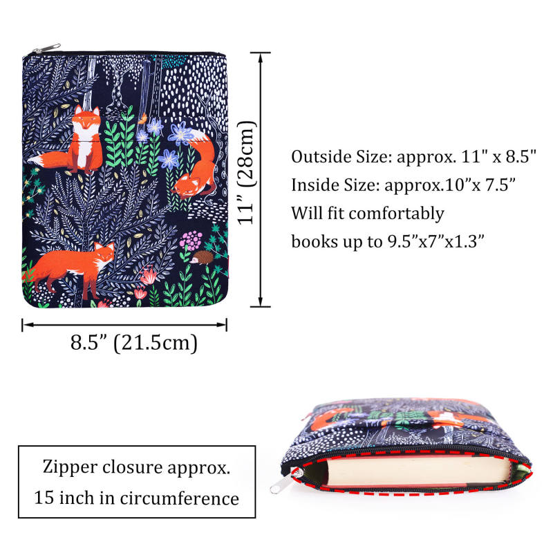Fox Forest Book Sleeve ,Book Protector Book Covers for Paperbacks, Book Sleeves with Zipper , 11 X 8.5 Inch, Fox Gifts for Girls
