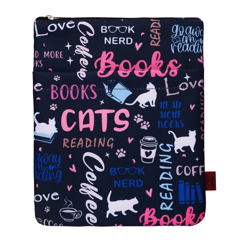 Cat Books Coffee Book Sleeves Protector, Cats Book Sleeve with Zipper, 11x8.5 Inch Washable Fabric Book Lovers (Cat Books Coffee)