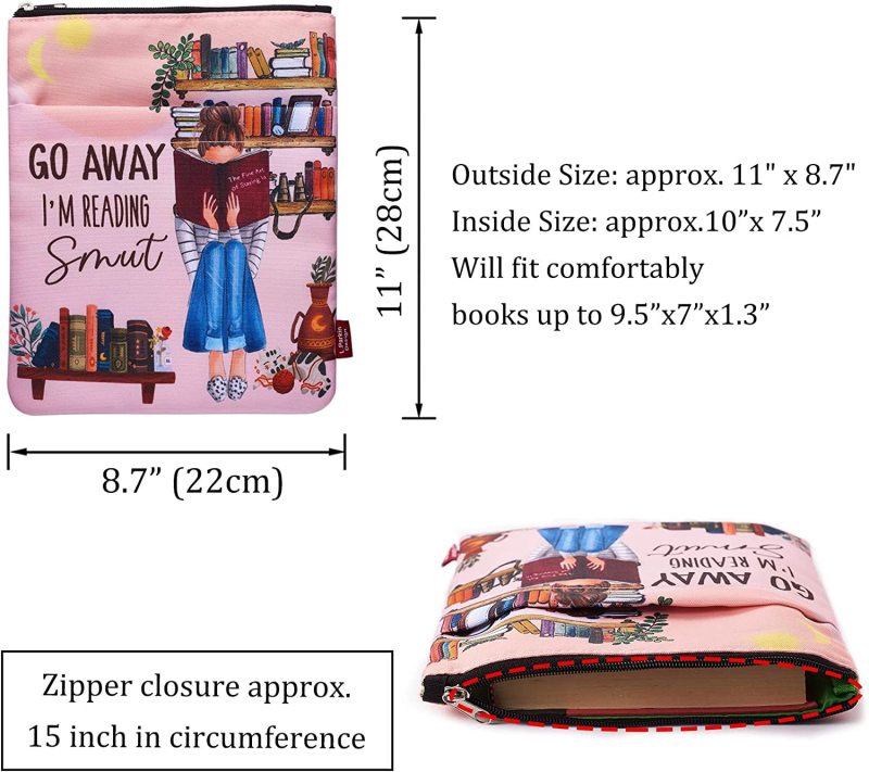 Go Away I’m Reading, Book Sleeve with Zipper and Front Pocket, Book Covers for Paperback, 11 x 8.5 Inch, Book Lovers Gifts