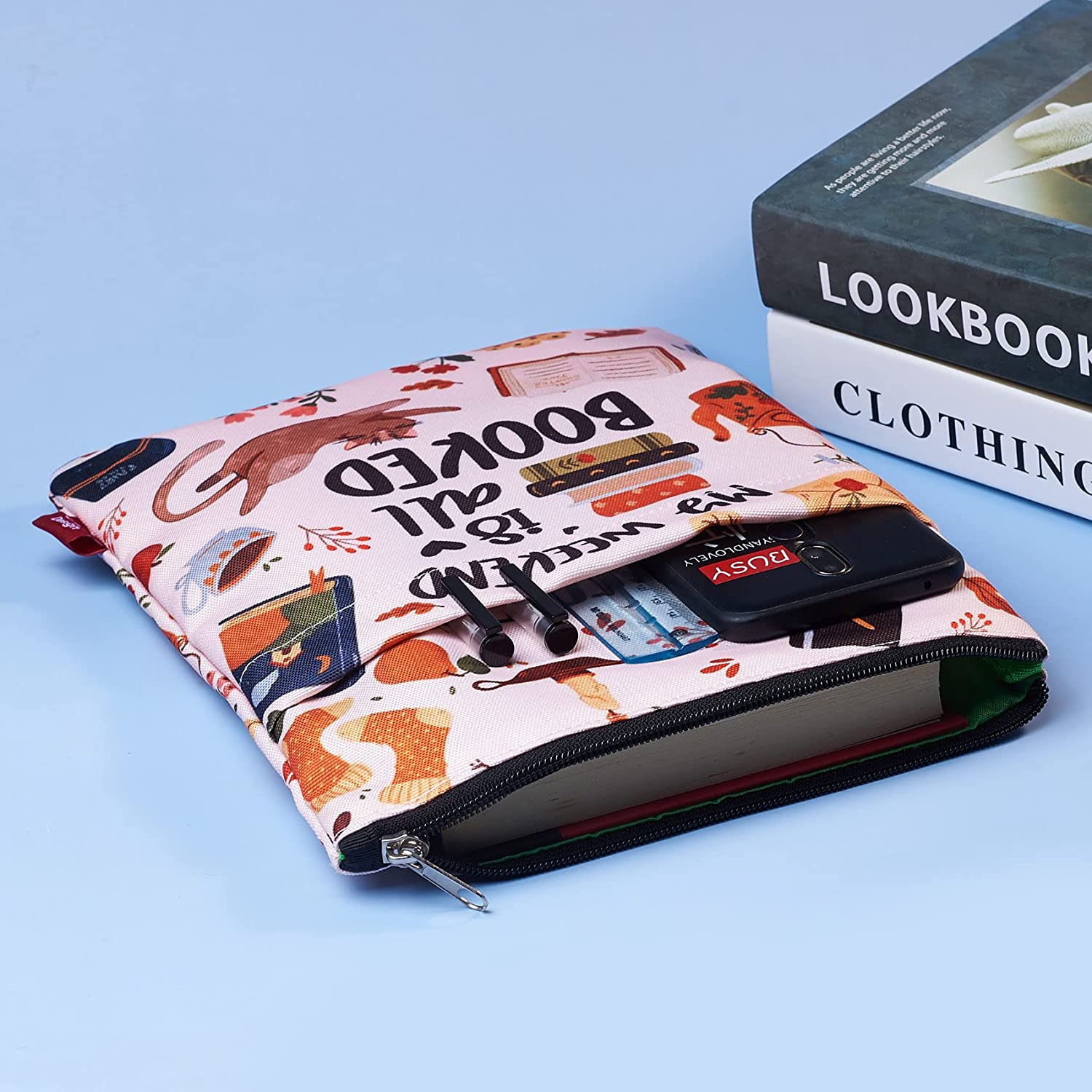 My Weekend is All Booked, Book Sleeve with Zipper and Front Pocket