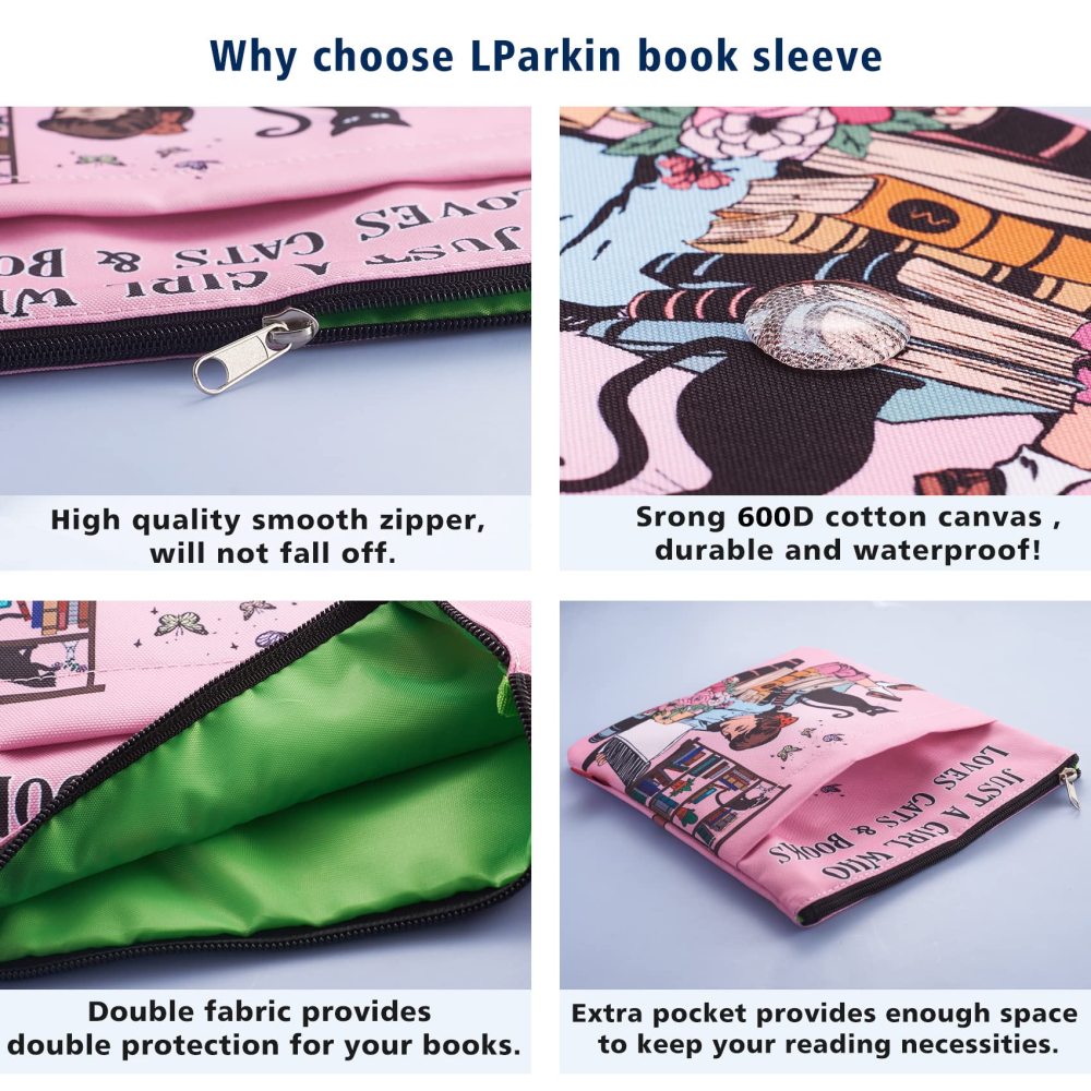 Just A Girl Who Loves Cats Books Book Covers, Book Sleeve with Zipper, Book Nerd Gifts, 11x8.5 Inch, Washable Fabric