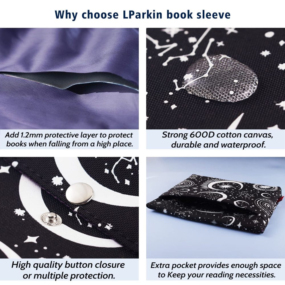 Glow in The Dark Moon and Star, Book Sleeve with Button and Extract Pocket, Book Covers for Paperback, 11 x 9 Inch, Book Lovers Gifts