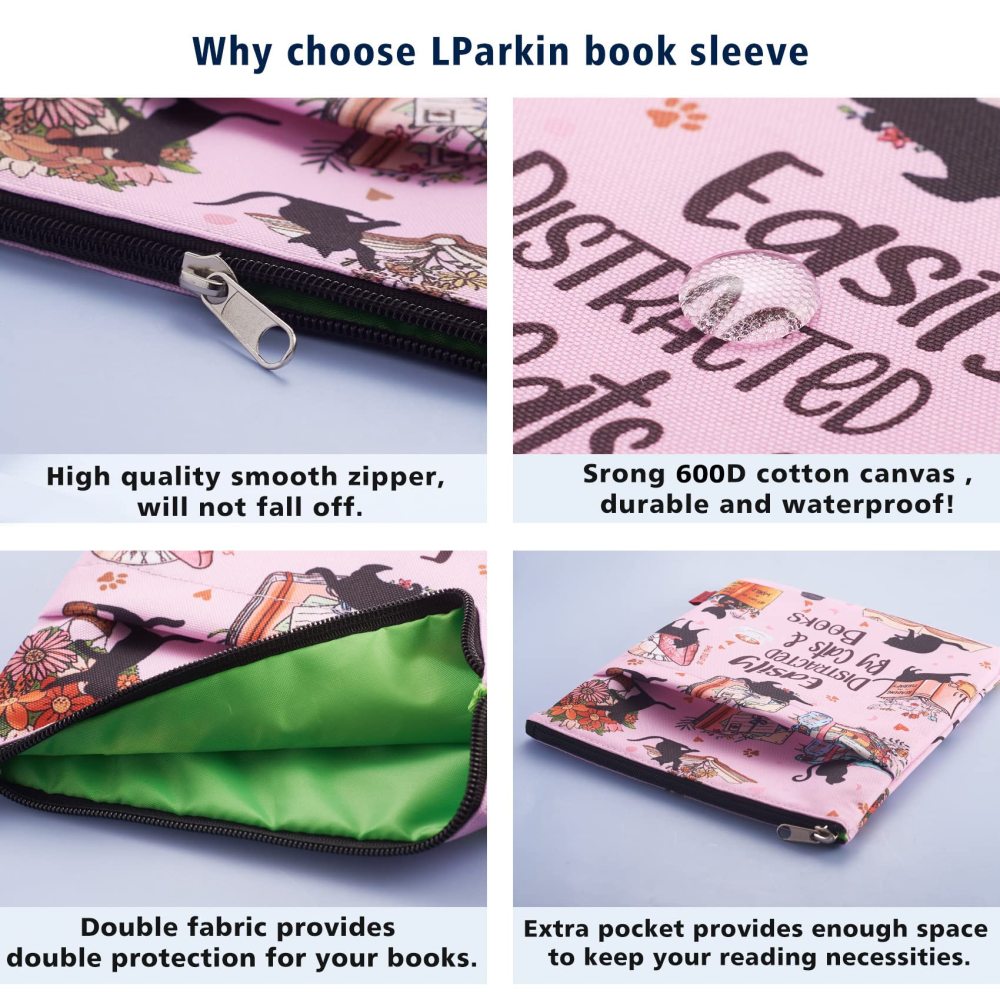 Easily Distracted by Cats and Books Book Sleeves, Cats Book Sleeve with Zipper, 11x8.5 Inch Washable Fabric