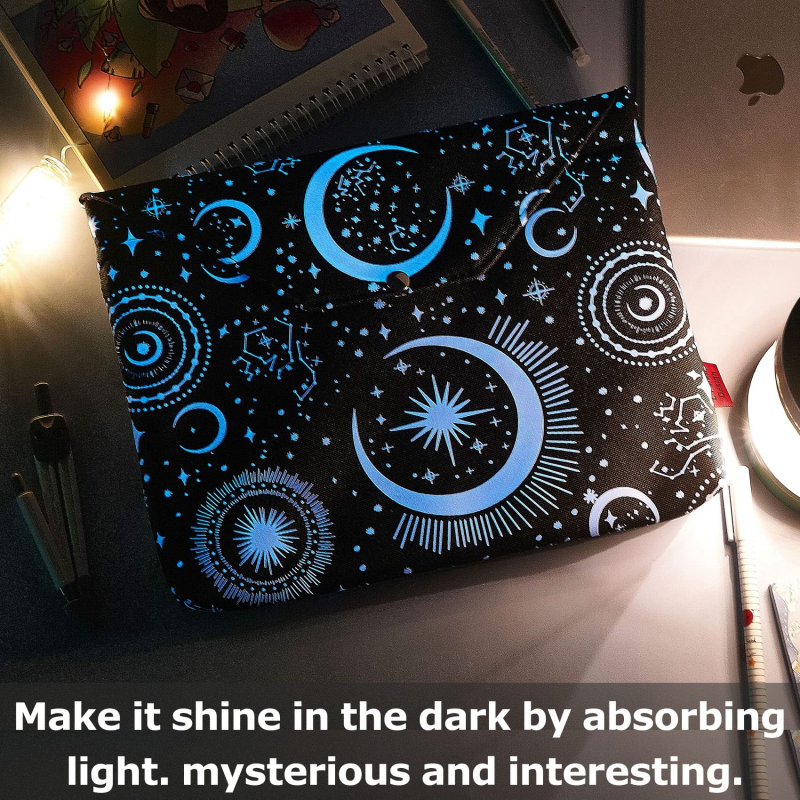 Glow in The Dark Moon and Star, Book Sleeve with Button and Extract Pocket, Book Covers for Paperback, 11 x 9 Inch, Book Lovers Gifts