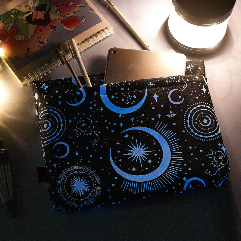 Glow in The Dark Moon and Star, Book Sleeve with Button and Extract Pocket, Book Covers for Paperback, 11 x 9 Inch, Book Lovers Gifts