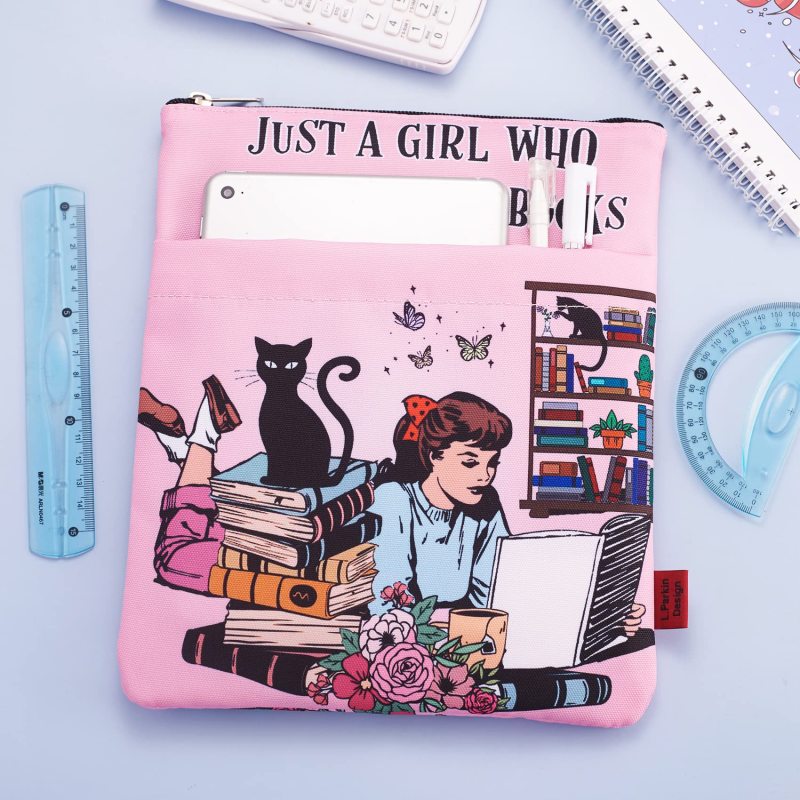 Just A Girl Who Loves Cats Books Book Covers, Book Sleeve with Zipper, Book Nerd Gifts, 11x8.5 Inch, Washable Fabric
