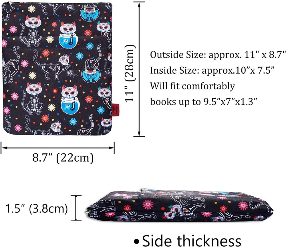 Day of The Dead Cats Book Sleeve, Dia De Los Muertos Skull Book Covers for Paperbacks Book Sleeves with Zipper 11 X 8.5 Inch