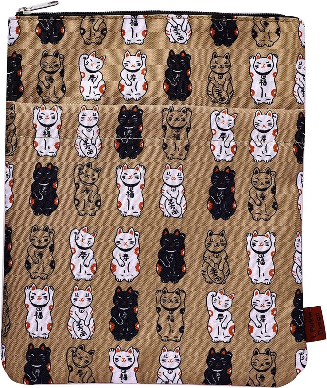 Lucky Japanese Cat Book Sleeve, Book Covers for Paperbacks, Washable Fabric, Book Sleeves with Zipper, Medium 11 Inch X 8.7 Inch Book Lover Gifts