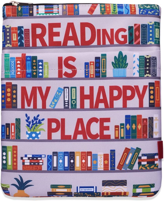 Reading is My Happy Place Book Sleeves Protector, Bookshelf Book Sleeve with Zipper, 11x8.5 Inch Washable Fabric Book Lovers