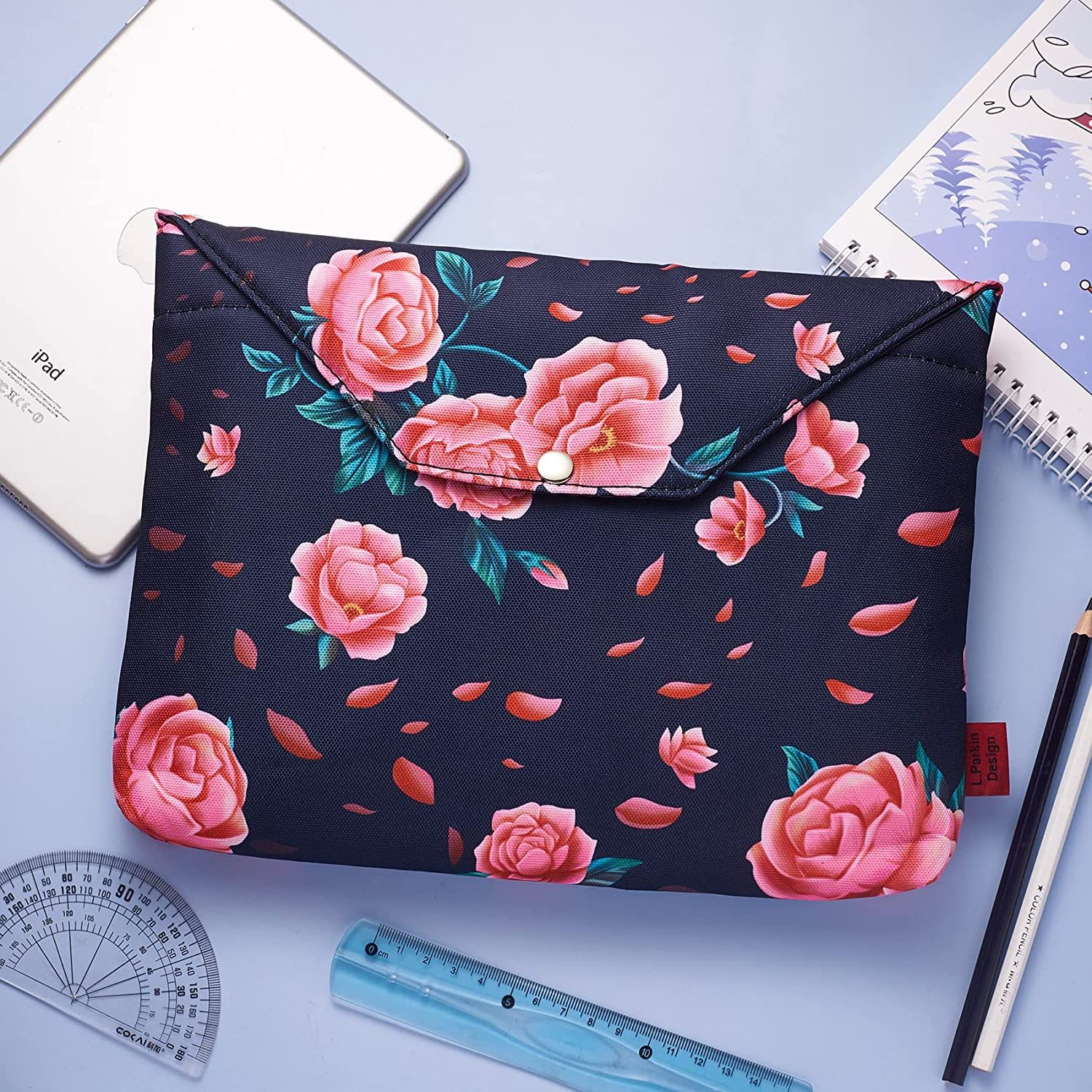 Camellia Floral Book Sleeve Protector Pouch Book Covers for Paperbacks, Book Sleeves with Zipper Padded, 11.4 Inch X 9 Inch (Camellia)