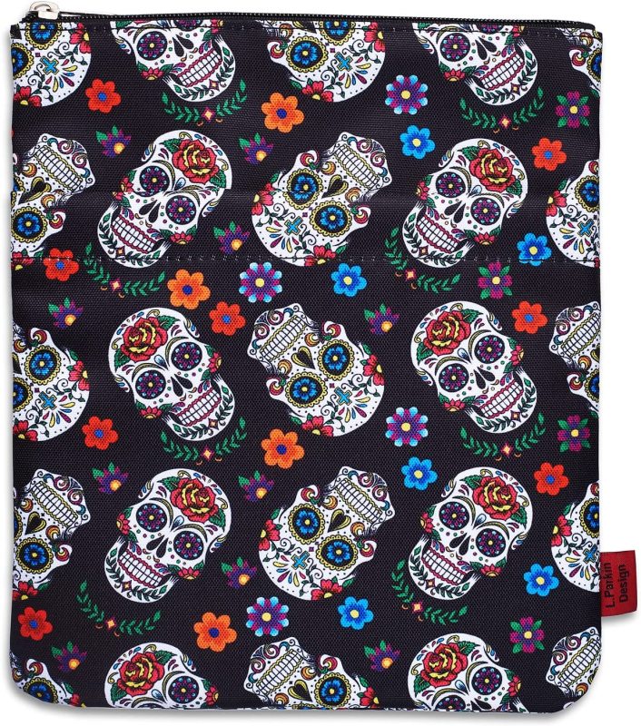 Sugar Skull Book Sleeve, Dia De Los Muertos Skull Gifts Day of The Dead Book Covers for Paperbacks, Book Sleeves with Zipper Protector 11 X 8.5 Inch