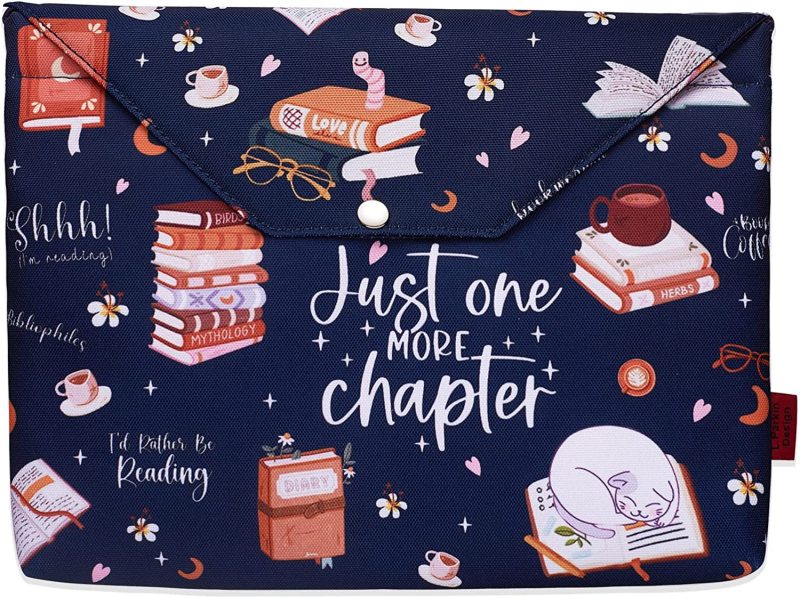 Just One More Chapter Book Sleeve, Book Protector with Zipper with Padded, Book Covers for Paperback, 11 x 9 Inch, Book Sleeve for Book Lovers