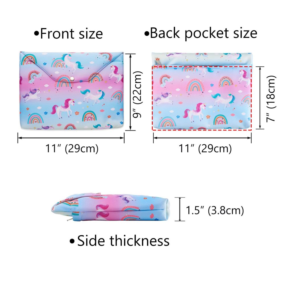 Unicorn Rainbow Book Sleeve with Zipper and Back Pocket, Book Covers for Paperback with Padded, 11 x 9 Inch, Unicorn Gifts for Girls