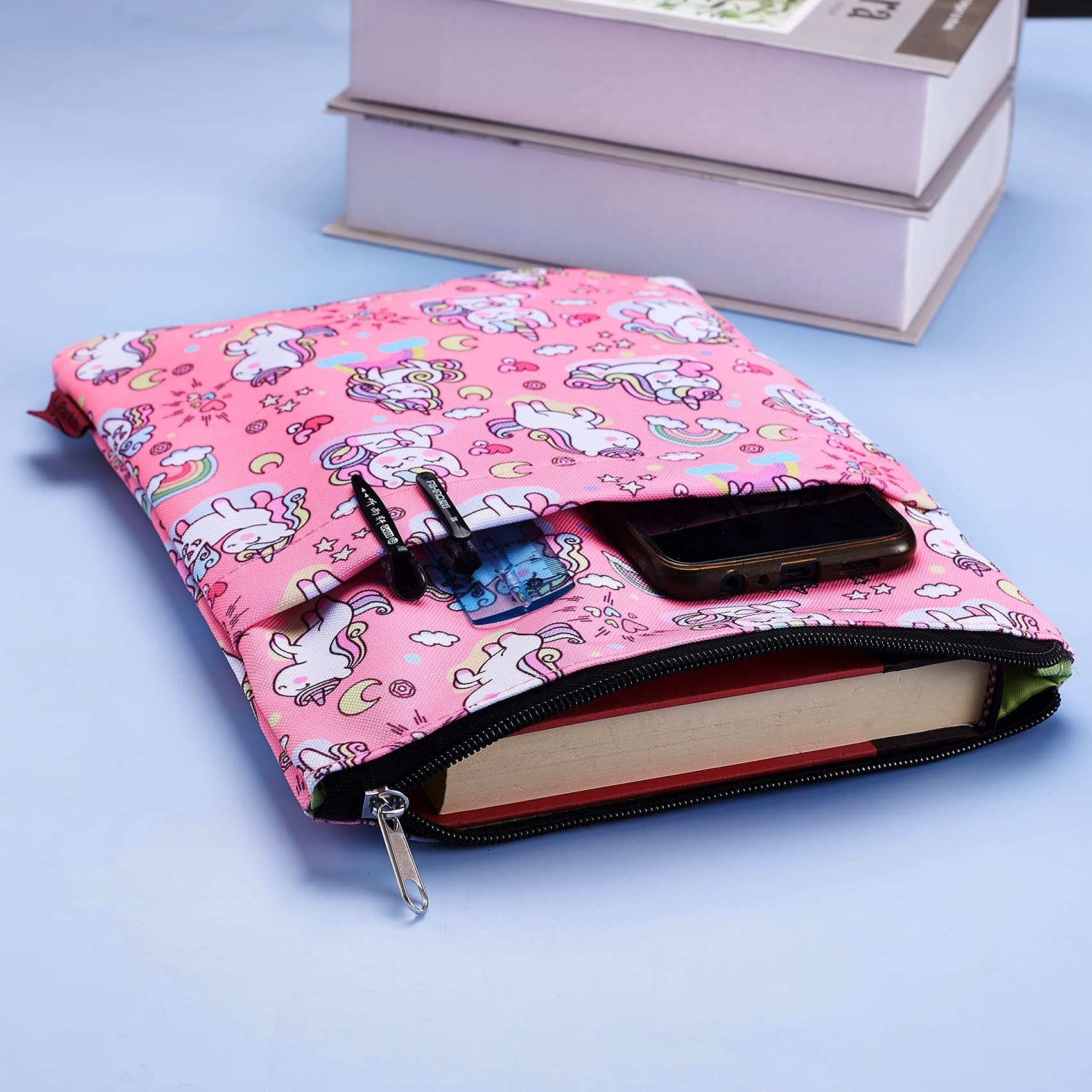 Book Sleeve Unicorn Book Covers for Paperbacks, Book Sleeves with Zipper,11 X 8.7Inches
