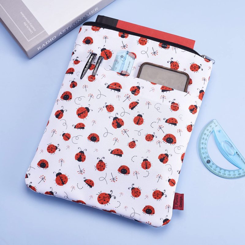 Book Sleeve Ladybug Book Protector , Book Covers for Paperbacks, Washable Fabric, Book Sleeves with Zipper, Medium 11 Inch X 8.7 Inch Book Lover Gifts