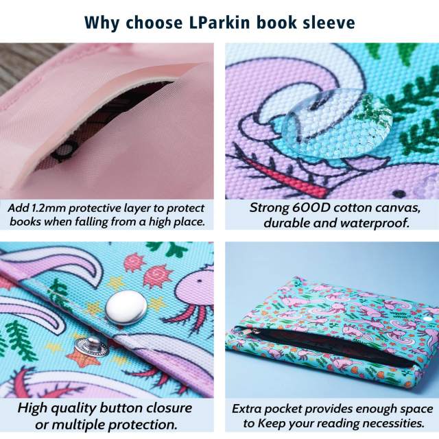 Book Sleeve for Book Lovers, Axolotl Gifts Book Protector , Book Protector Pouch, Book Sleeves with Zipper with Padded, Washable Fabric,11 Inch X 9 Inch