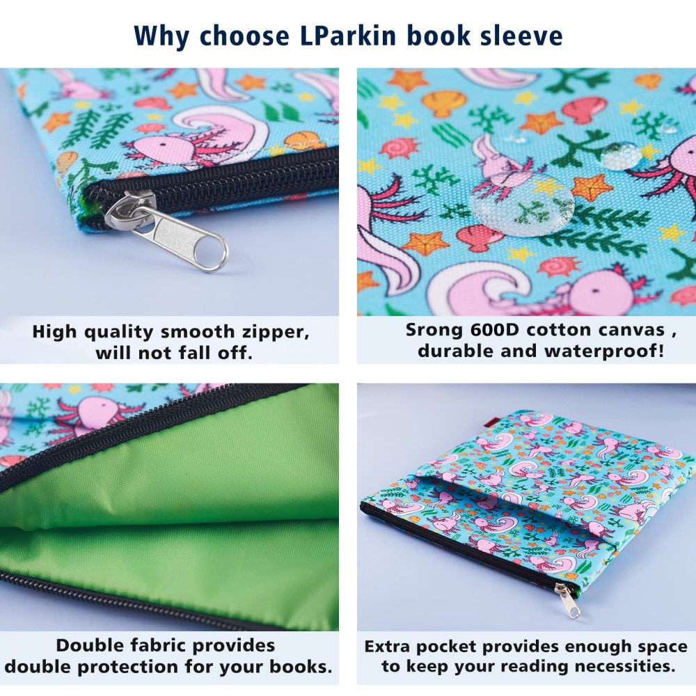 Axolotl Gifts Book Sleeve with Zipper and Front Pocket, Book Covers for Paperback, 11 x 8.5 Inch, Book Lovers Gifts