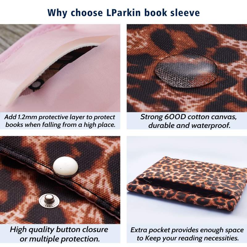 Leopard Print Book Sleeves Cheetah Print Gifts Women Book Lovers Book Protector with Zipper Padded, Book Covers for Paperback, 11.4 x 9 Inch (Brown Leopard)