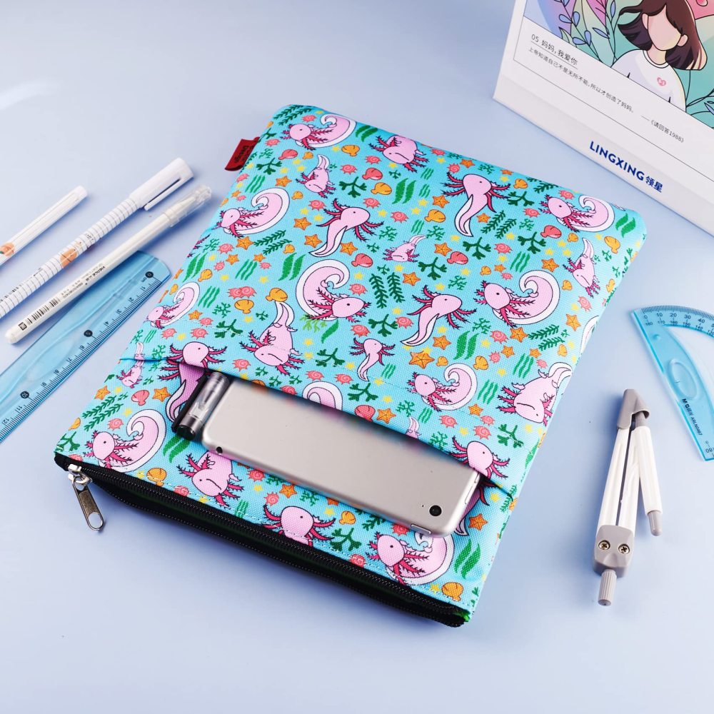 Axolotl Gifts Book Sleeve with Zipper and Front Pocket, Book Covers for Paperback, 11 x 8.5 Inch, Book Lovers Gifts