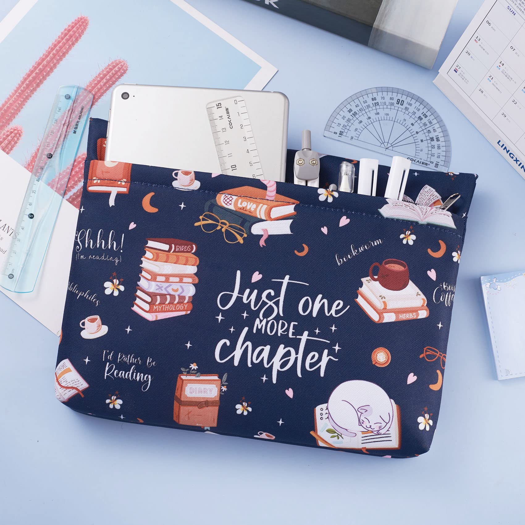 PLITI Book Sleeve Protector - "Just One More Chapter" Librarian & Book Lover Gift With Two Pockets