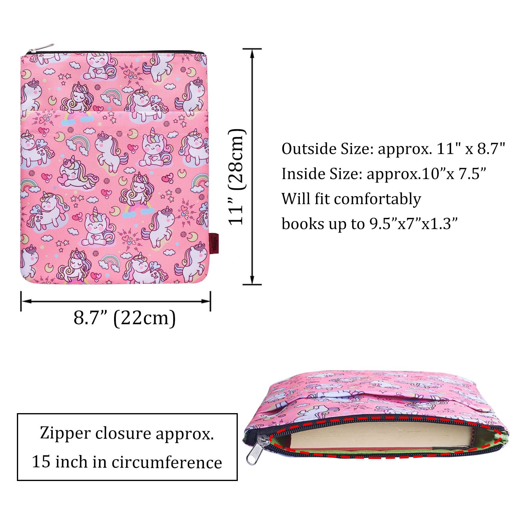 Book Sleeve Unicorn Book Covers for Paperbacks, Book Sleeves with Zipper,11 X 8.7Inches