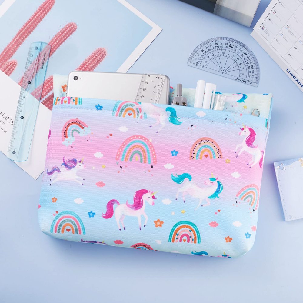 Unicorn Rainbow Book Sleeve with Zipper and Back Pocket, Book Covers for Paperback with Padded, 11 x 9 Inch, Unicorn Gifts for Girls
