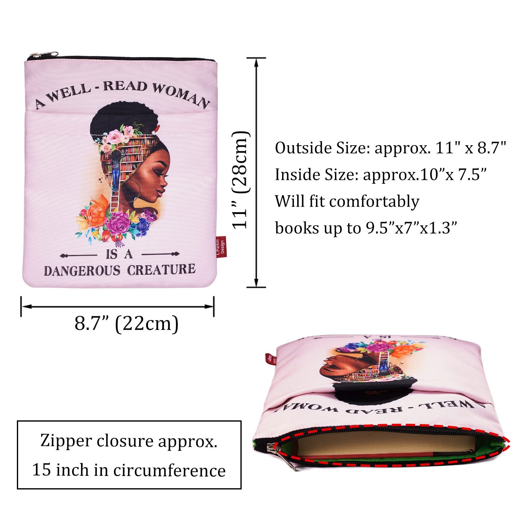 A Well-Read Woman is A Dangerous Creature Book Sleeve, Book Sleeves with Zipper, Book Covers for Paperback, 11 X 8.5 Inch, Book Lovers Gifts