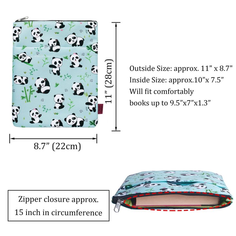 Book Sleeve Panda Book Protector, Book Covers for Paperbacks, Washable Fabric, Book Sleeves with Zipper, Medium 11 Inch X 8.7 Inch Bookish Gift
