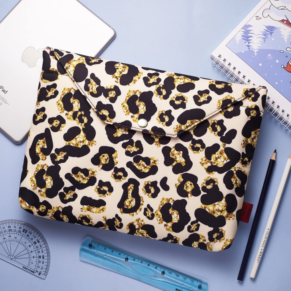 African Leopard Golden Print Book Sleeve Cheetah Print Book Covers for Paperbacks, Book Sleeves with Zipper with Padded, 11.4 Inch X 9 Inch (Golden Leopard)