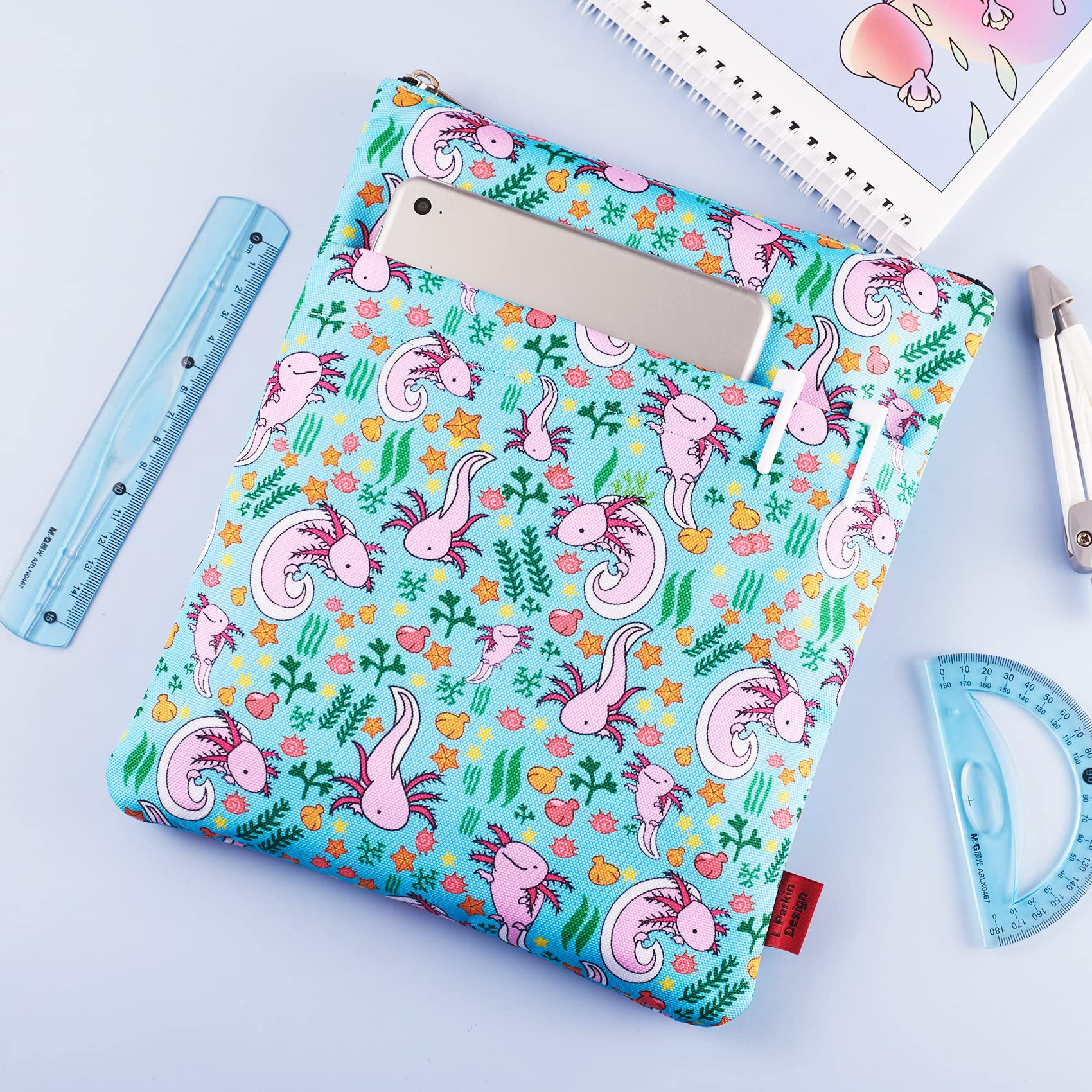 Axolotl Gifts Book Sleeve with Zipper and Front Pocket, Book Covers for Paperback, 11 x 8.5 Inch, Book Lovers Gifts