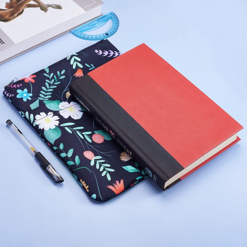 Book Sleeve Black Floral Book Protector , Book Covers for Paperbacks, Washable Fabric, Book Sleeves with Zipper, Medium 11 Inch X 8.7 Inch Book Lover Gifts
