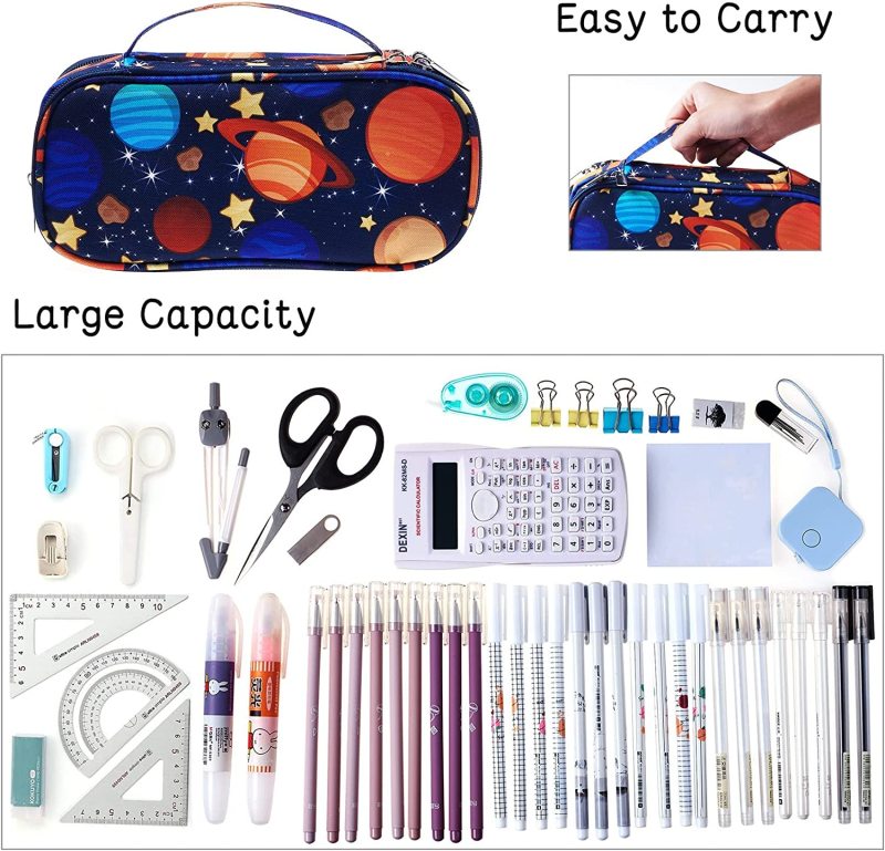 LParkin Galaxy Pencil Case for Boys Super Large Capacity 3 Compartments Space Pencil Pouch Space Galaxy Gifts for Students Teen Boys Makeup Bag