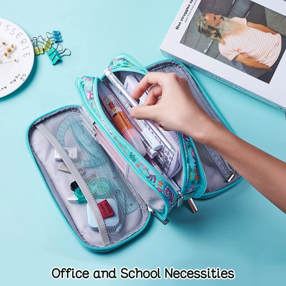 LParkin Axolotl Pencil Case Super Large Capacity 3 Compartments Canvas Pencil Box Kawaii Makeup Bag Cute Axolotl Gifts for Students Teen Boys Girls