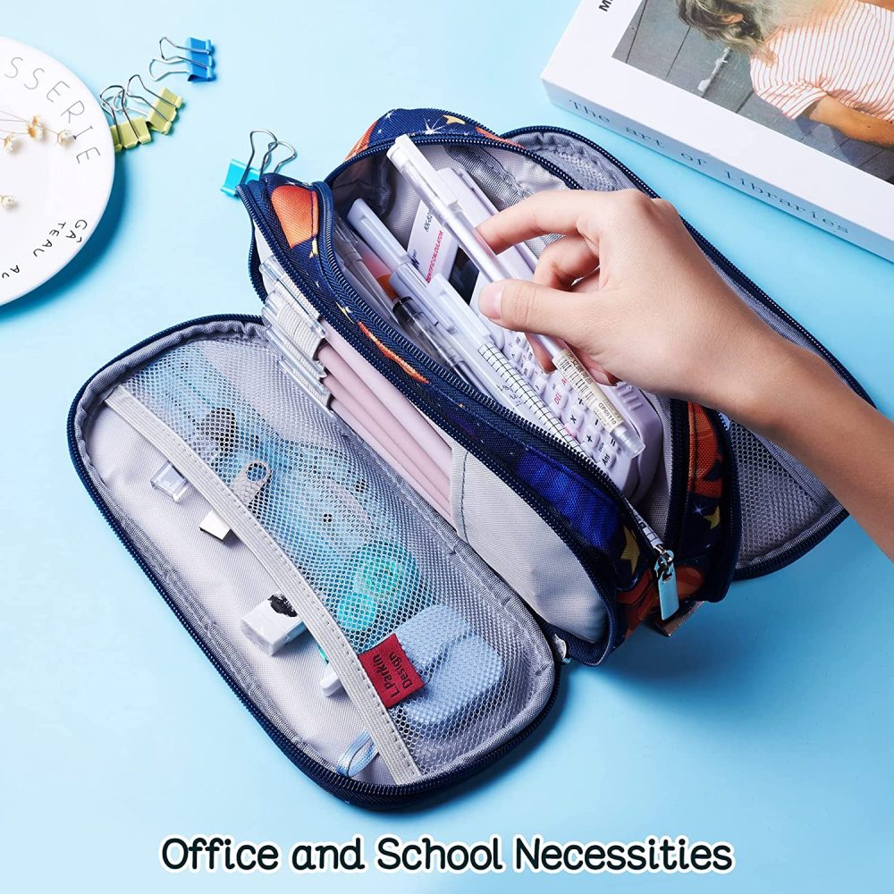 LParkin Galaxy Pencil Case for Boys Super Large Capacity 3 Compartments Space Pencil Pouch Space Galaxy Gifts for Students Teen Boys Makeup Bag