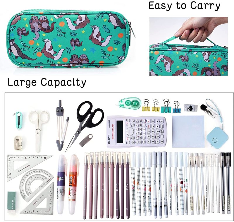 LParkin Seal Super Large Capacity Canvas Pencil Case Pen Bag Pouch Stationary Case Makeup Cosmetic Bag …