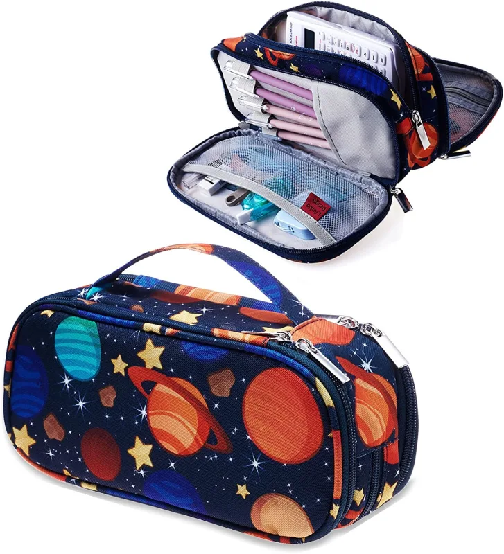 LParkin Galaxy Pencil Case for Boys Super Large Capacity 3 Compartments Space Pencil Pouch Space Galaxy Gifts for Students Teen Boys Makeup Bag
