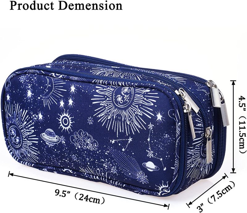 LParkin Sun and Moon Pencil Case Super Large Capacity 3 Compartments Canvas Pencil Box Office School Zodiac Gifts